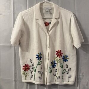 ALFRED DUNNER Womens‎ Petite XL CARDIGAN SWEATER EMBROIDERED FLOWERS Faux Layer